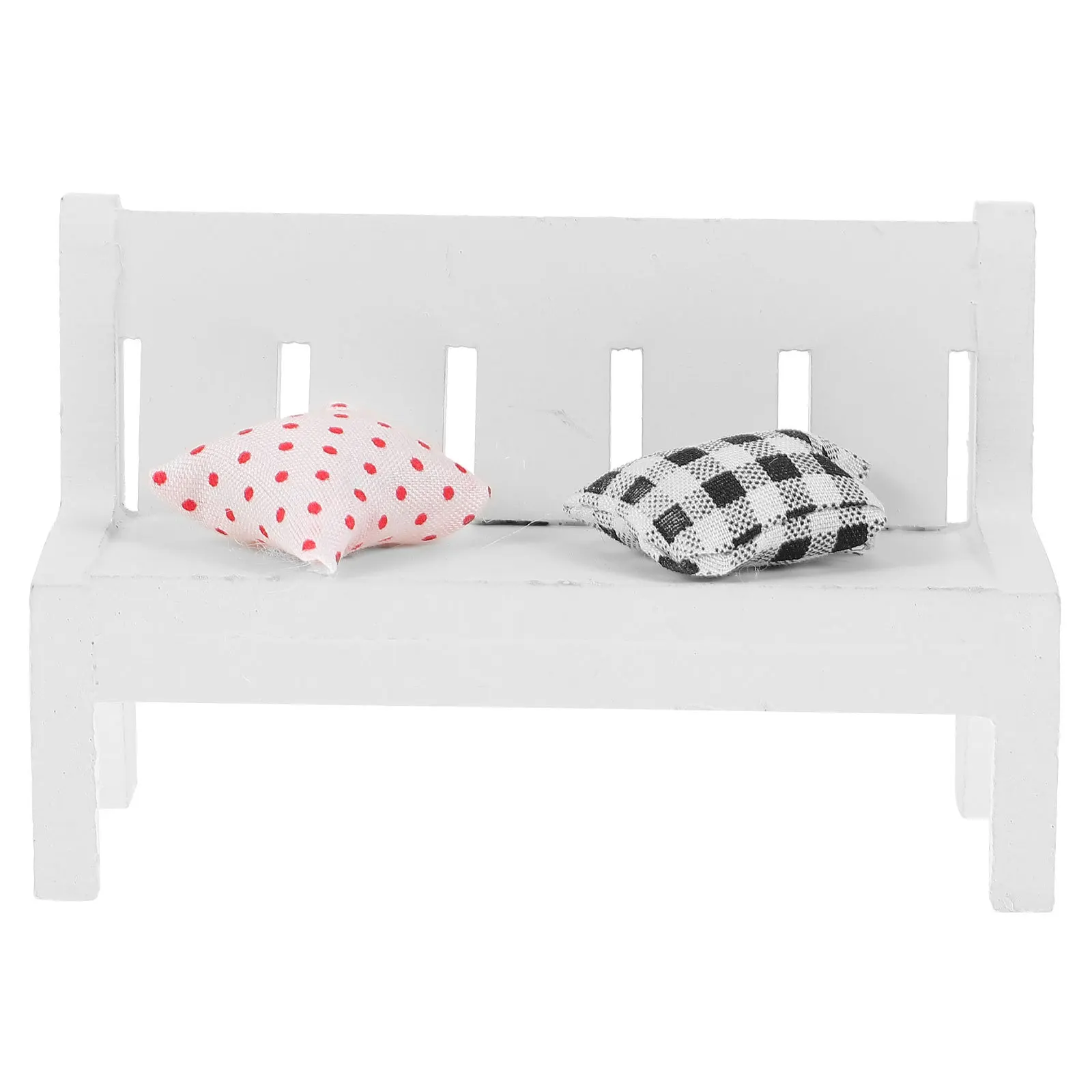 3pcs Miniature White Wooden Double Bench Garden Porch Chair For Home Decor Mini Landscape Ornament Display Shelf Desk
