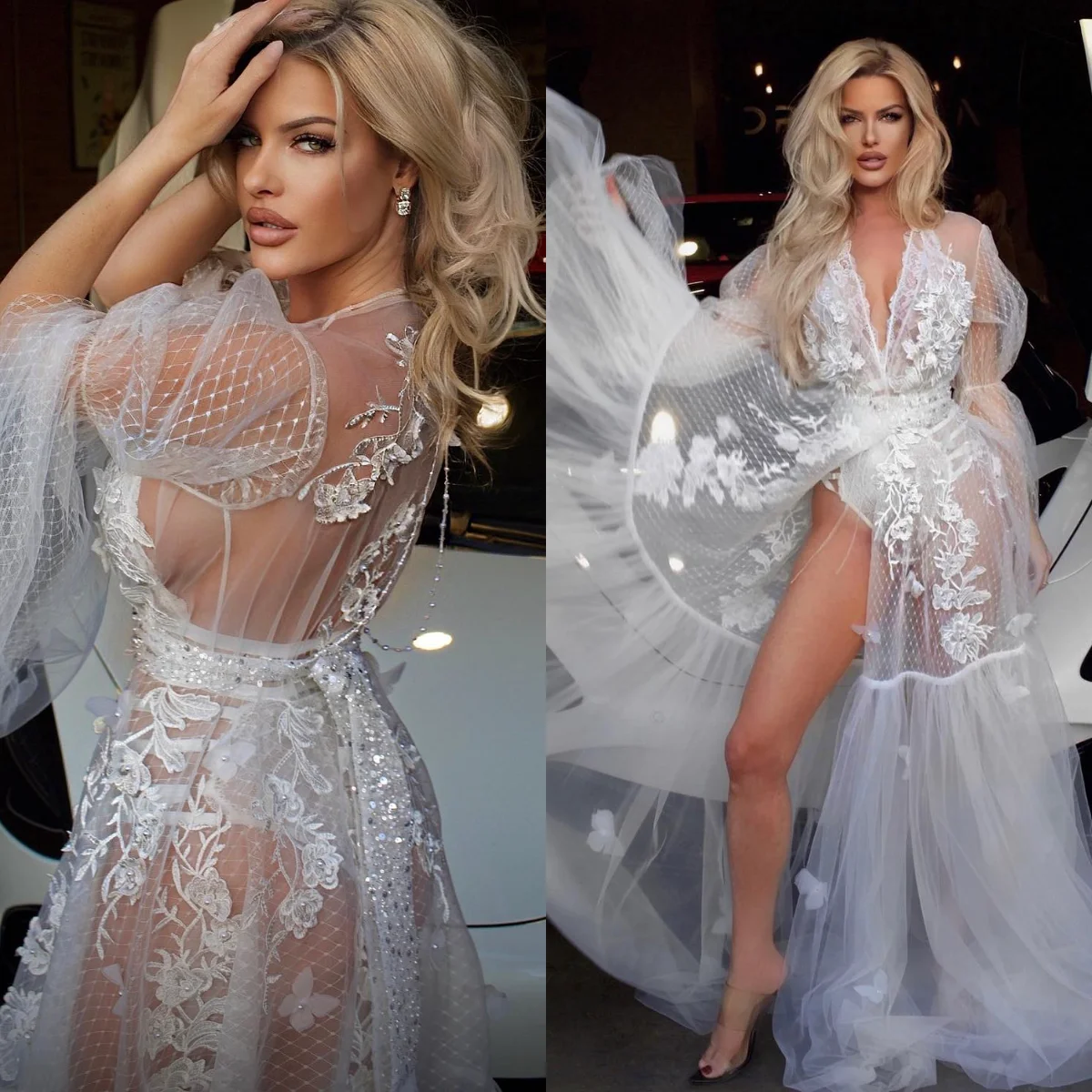 Lace Wedding Robe Maxi Bride Bathrobe Customized Long Sleeve Sexy Lingerie Women Gowns Pajamas Dress For Engagement Photo Shoot