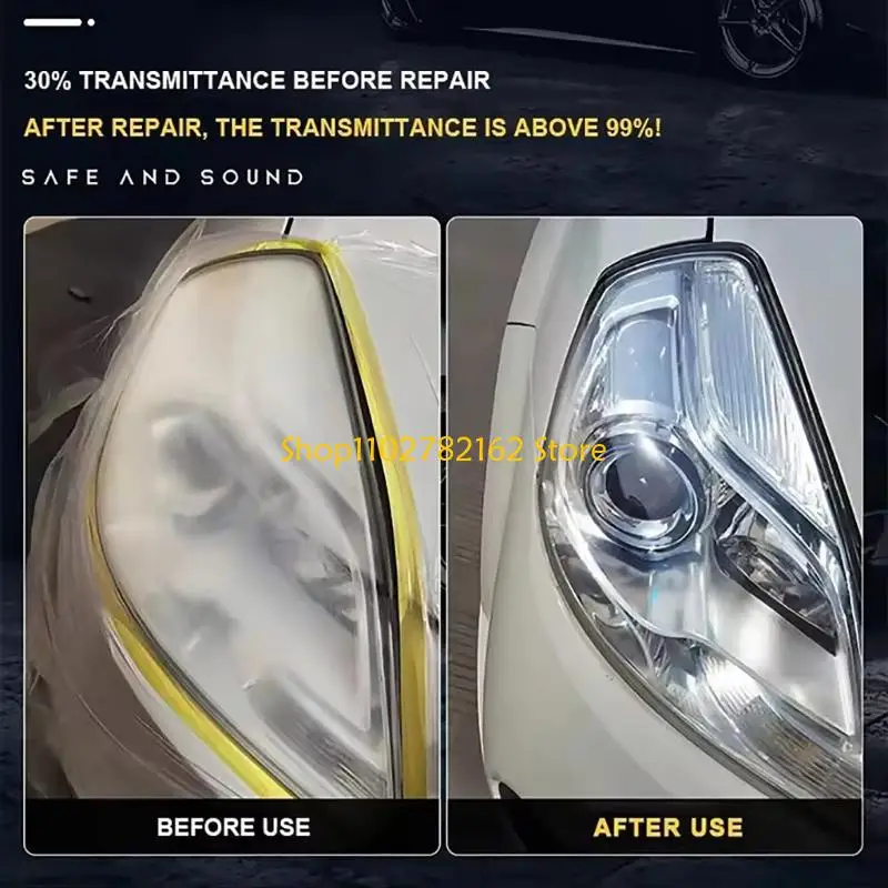 547B Plastic Headlight Lens Cleaning 180ml Manual Use Set for Hazy Yellowed Covers with Protective Coat, Sponge and Cloth for