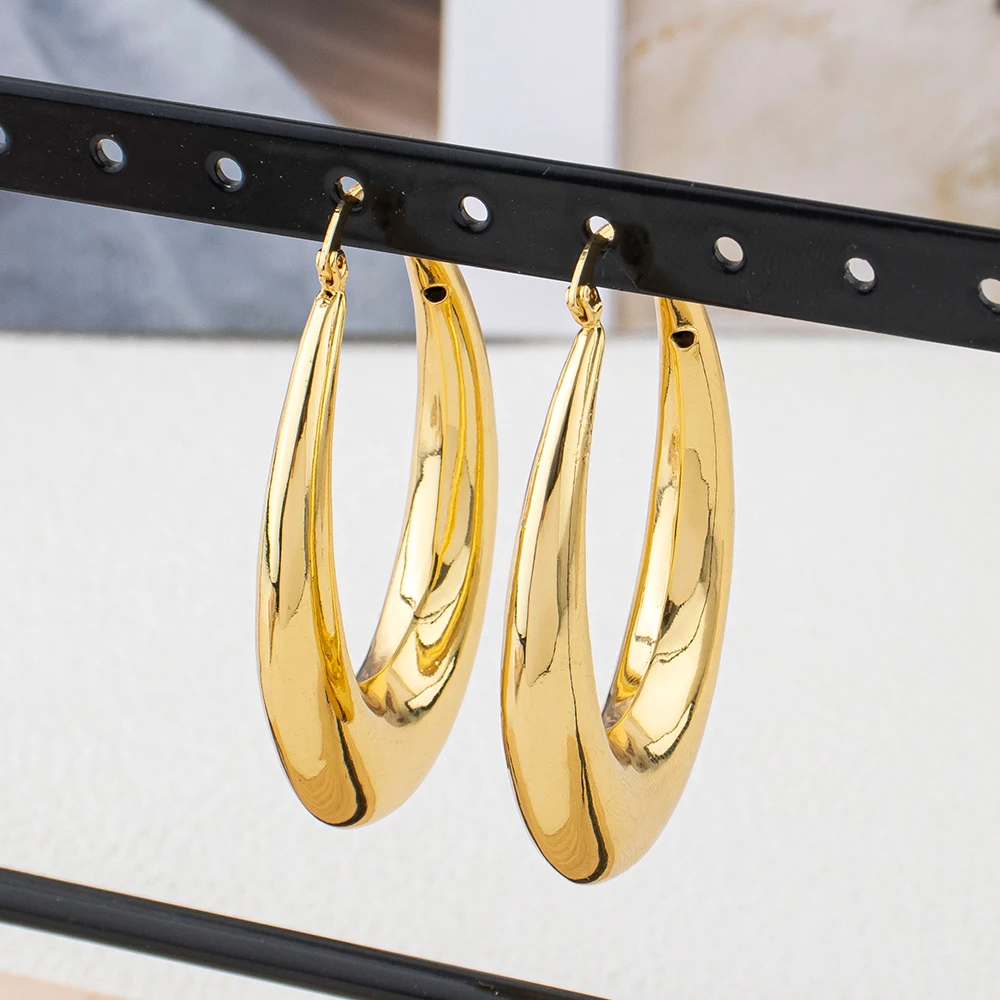 Ovale Geometrische Ohrstecker, Modische Große Creolen, Vergoldeter Dubai-Hochzeitsschmuck, Runde Kreisförmige Accessoires, Geschenke – Detail 2
