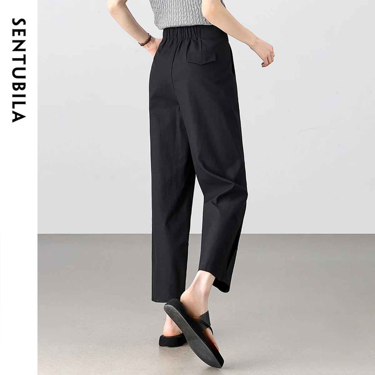 SENTUBILA Comfortable Dark blue Pants For Ladies 2025 New Commuting Slim Elastic High Waisted Pants For Women's Party 152K57196
