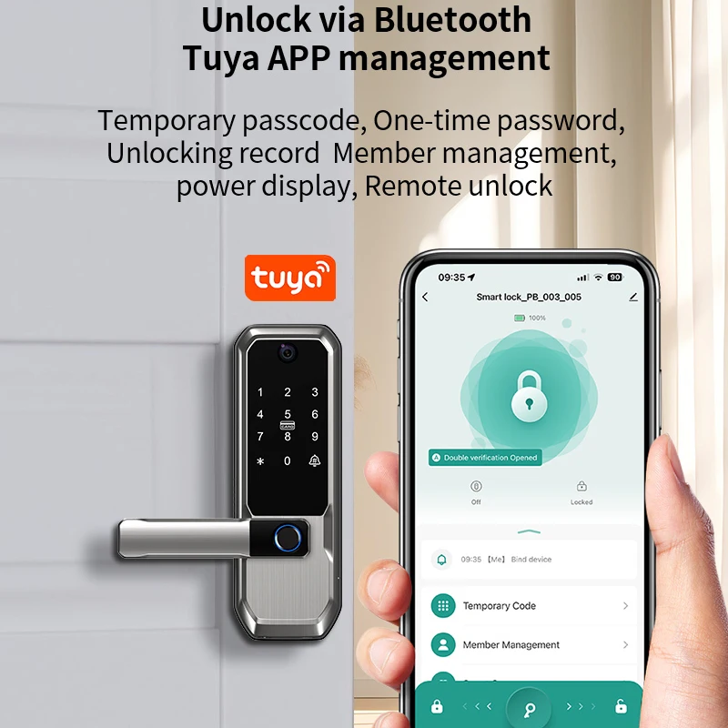 Smart Door Lock for Home Use - Wooden Interior Door Lock with Fingerprint, Password, and Face Recognition Functionality
