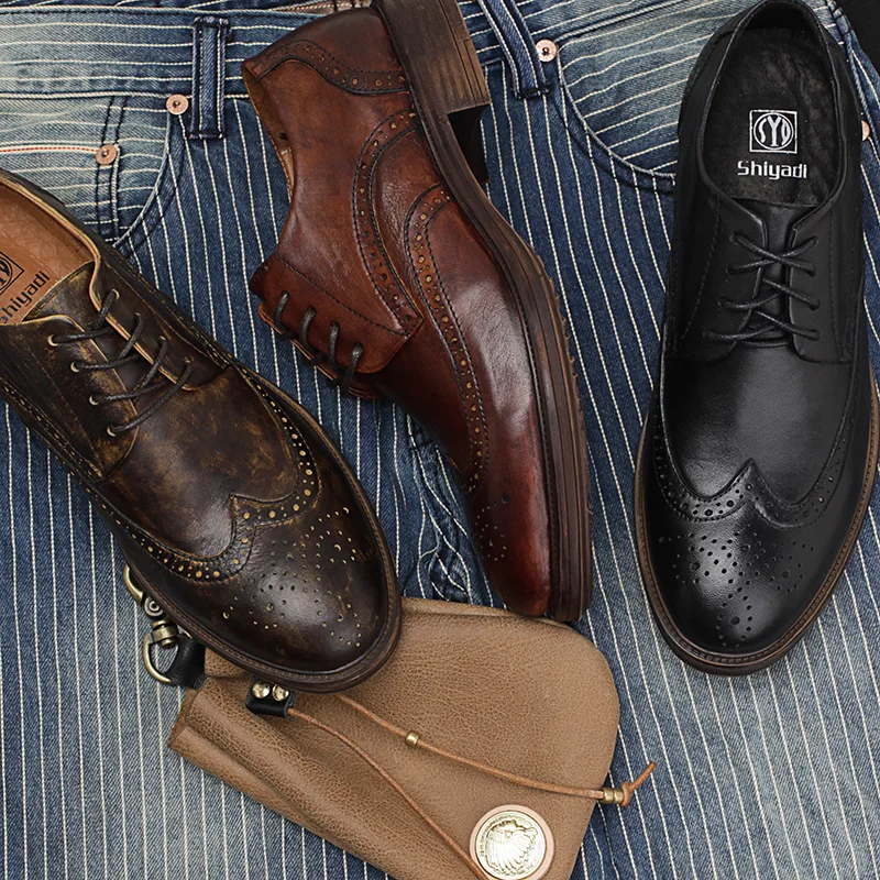 Vintage Mens Brogues Shoes Luxury Handmade Quality Comfortable 2026 Autumn British Style Daily Wedding Business Social Shoes Man