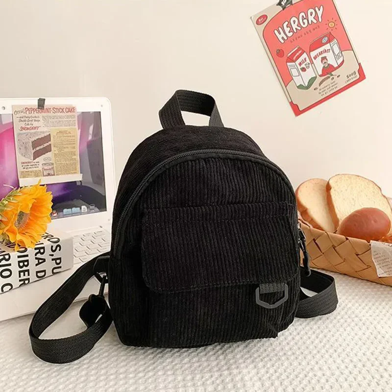 Mini Backpack Solid Color Corduroy Small Backpacks Simple Casual Student Bookbags Traveling Rucksack Fashion Women Soulder Bag