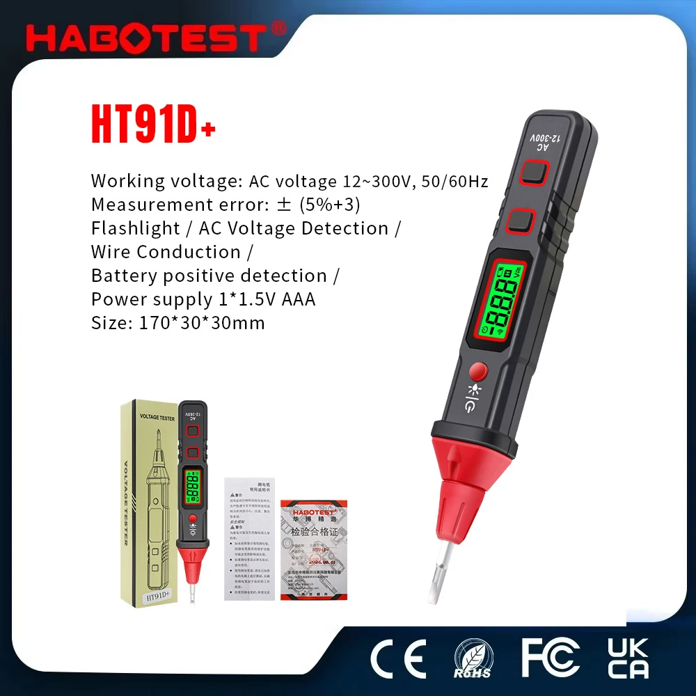 

HT91CP 12-300V Smart Non-Contact Voltage Tester Pen AC Voltage Detector Electric Current Sensor Test Pencil Voltage Indicator