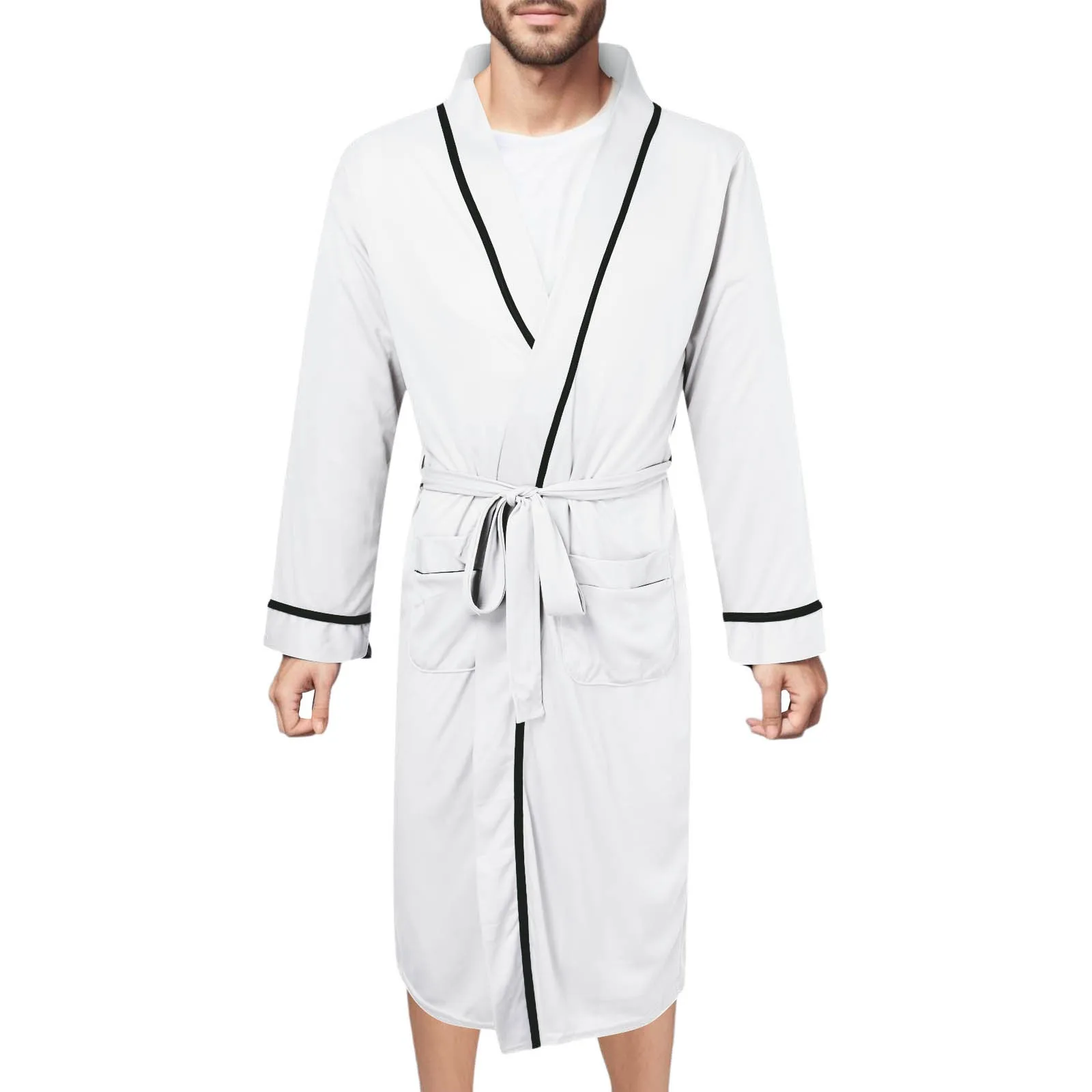 

Mens Cotton Bathrobe Spring And Summer Solid Color Lace-Up Men's Pajamas Home Wear Long Sleeve Male Bathrobe Dressing Night Gown