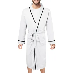 Mens Cotton Bathrobe Spring And Summer Solid Color Lace-Up Men's Pajamas Home Wear Long Sleeve Male Bathrobe Dressing Night Gown