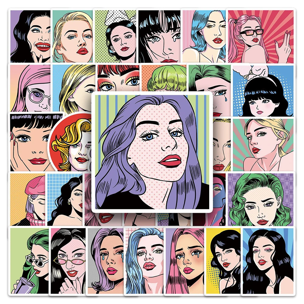 

10/30/50PCS Pop Art Oil Painting Anime Girl Cartoon Sticker DIY Laptop Luggage Waterproof Vintage Graffiti Decal Sticker Kid Toy
