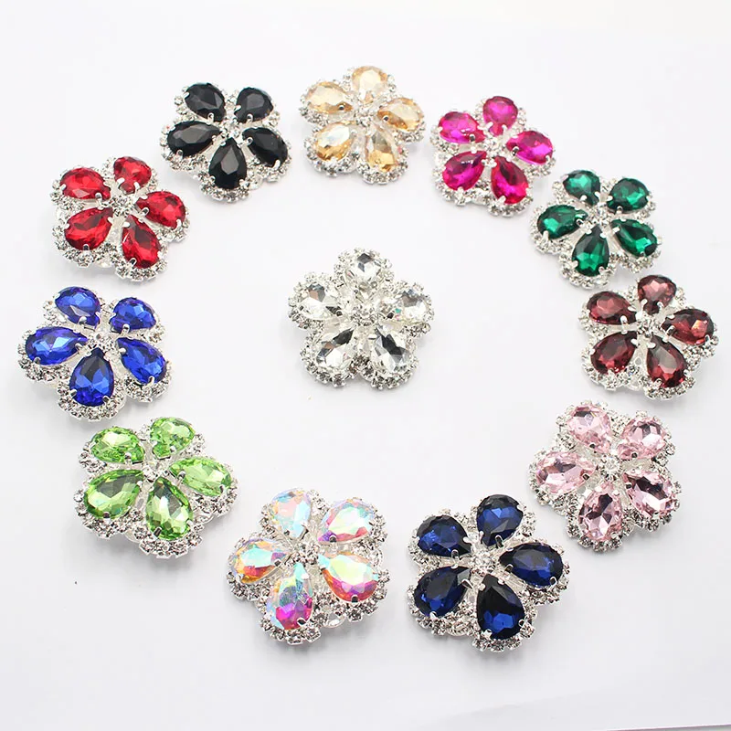 LKERAN 5-piece 37mm Handle Sewing Flower Shaped Diamond Button Clothing DIY Wedding Metal Handicraft Decoration Accessories