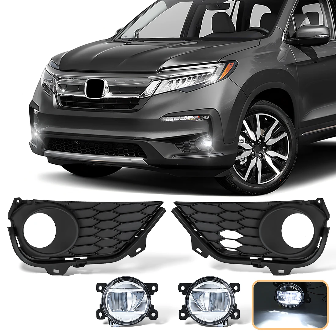 

Противотуманные фары в сборе для Honda Pilot 2019 2020 2021 2022, противотуманные фары с проводом, комплект переднего бампера, фары дальнего света 12 В