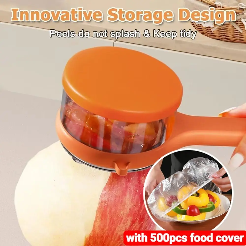 

Multifunctional Vegetables Peeling Tool with 500pcs Disposable Food Cover Paring Fruit Peeler with Storage Box Sharp Manual