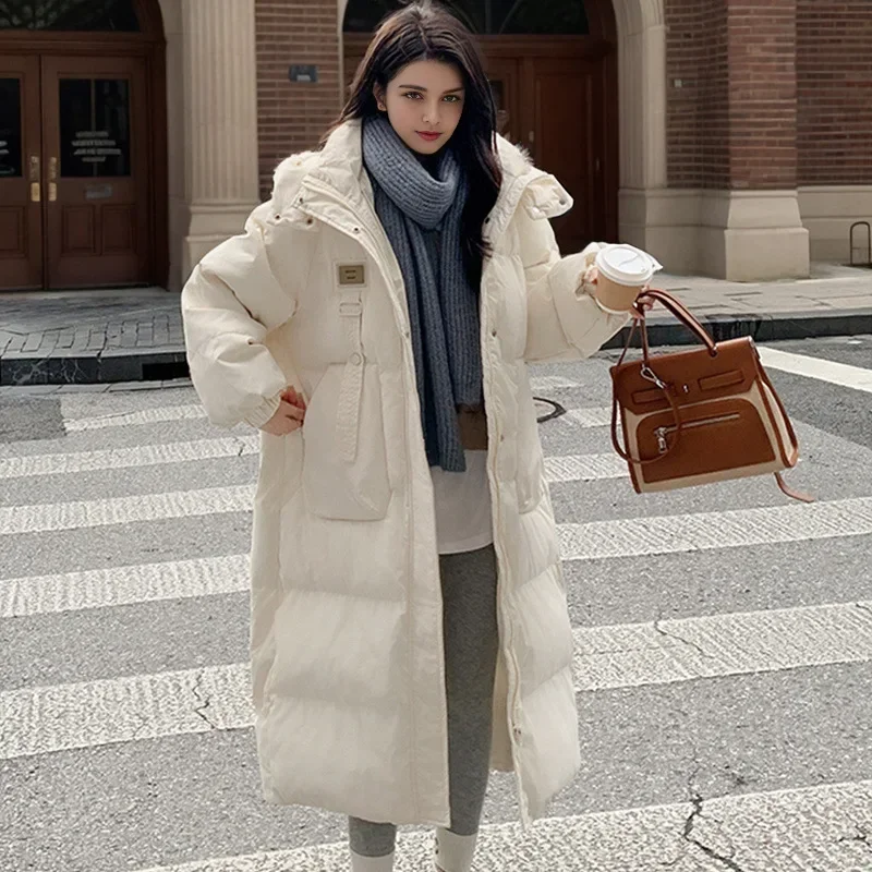 

2025 Women's Winter Jacket 2025 New Female Hooded Thicken Warm Cotton Jacket Women's 2 Pocket Casual Loose Long Jacket For Women