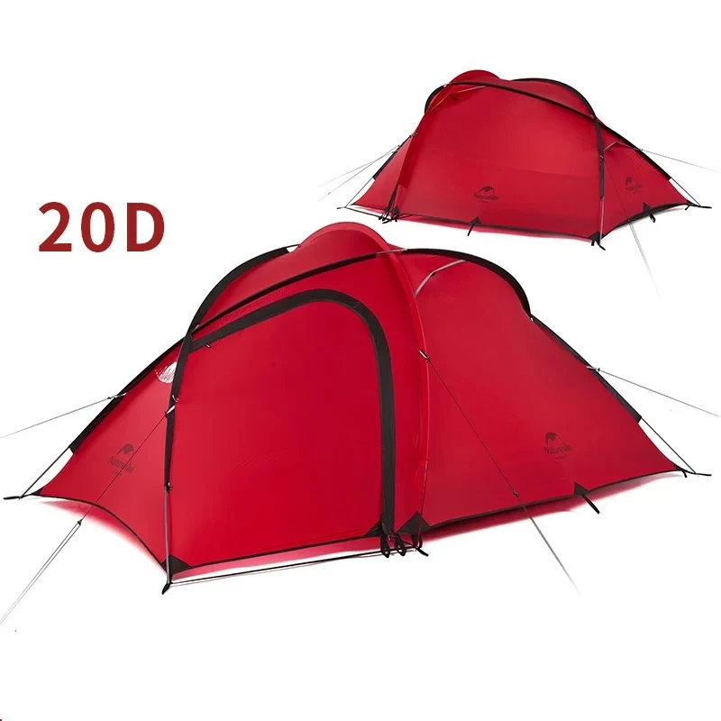 Hiby 3 Man Tent Outdoor 2 Room 3 Person 20D Nylon Silicone Ultralight Family Camping Tent red/ gray Propane refill adapter