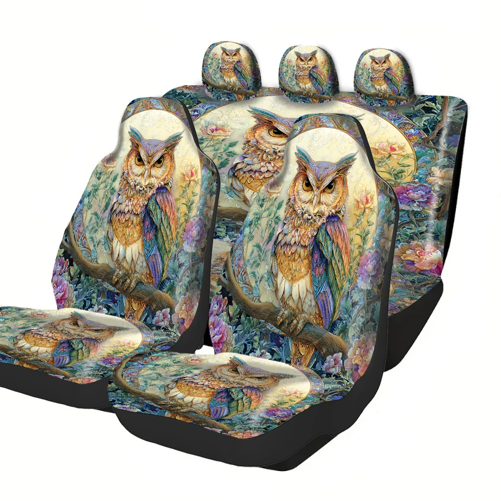 2-5 Seat Set Car Seat Covers, Modern Polyester Owl Floral Print, Universal Fit For Truck SUV Off-Road Car, Merry Halloween Chris