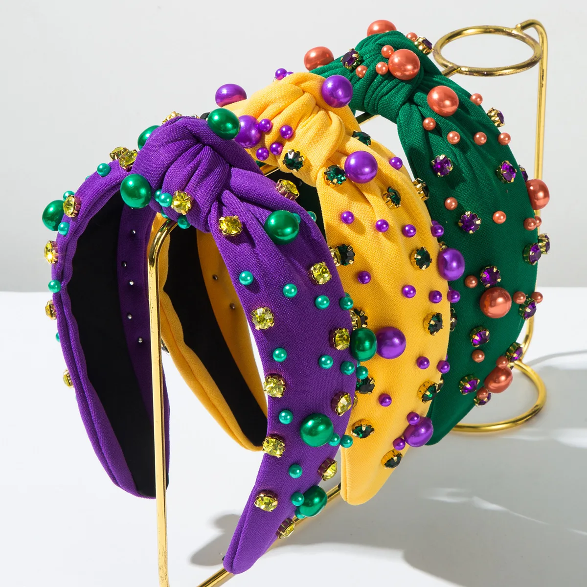 Hot Selling Fashion Trend Carnival Elements Headband Personalized Beads Diamond Knotted High Cranium Top Hair Accessories Women