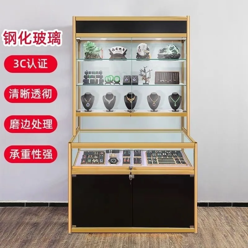 Jadeite jewelry display cabinets, porcelain, jade crafts, honor certificates, transparent glass display cabinets