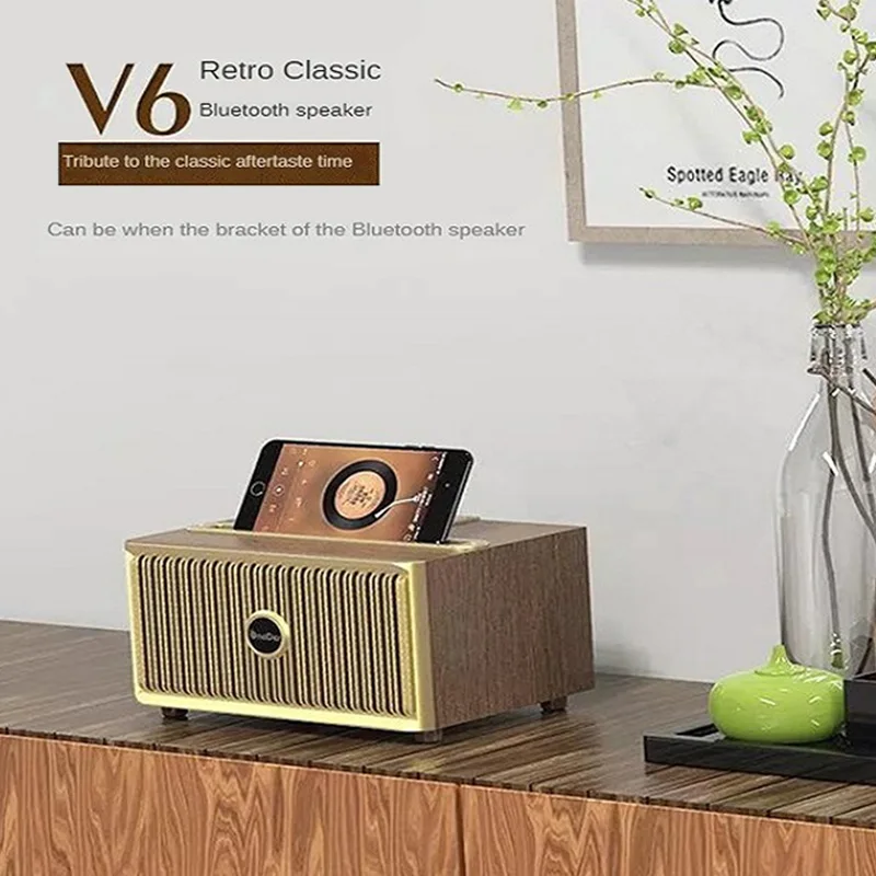 

Винтажный деревянный держатель для телефона One Der V6, Bluetooth-динамик со слотом для карт, сабвуфер, объемный звук, настольные и уличные динамики