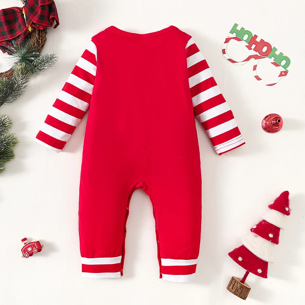 0-9M My First Christmas Baby Boys Girls Jumpsuit Autumn/Winter New Striped Printed Rompers Long Sleeve Newborn Unisex Party Wear