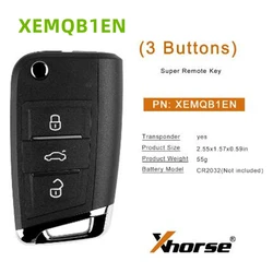 1szt/lot Xhorse XEMQB1EN XE Super Chip Zdalny kluczyk samochodowy VVDI 3 przyciski Uniwersalny kluczyk samochodowy do VW MQB Style