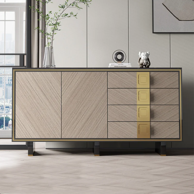 

eu-Modern Luxury Sideboard Cabinet with Toughened Glass Countertop for Entrance & Living Room Storage Drawers！