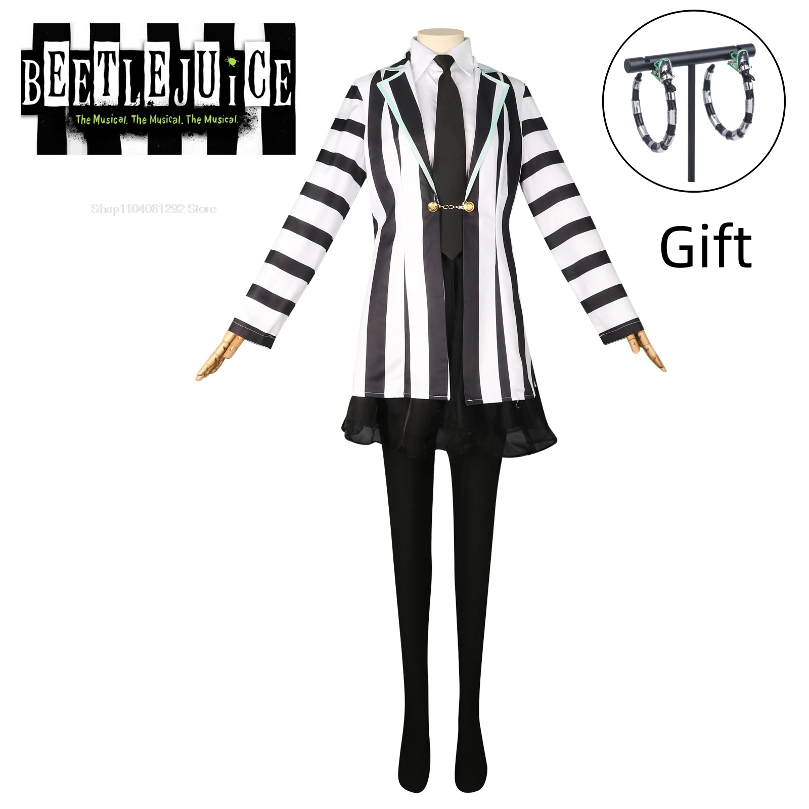 Anime Cosplay Beetle Juicee Women Men Black and White Striped Suit Scary Halloween Costumes Earrings for Cosplay Party