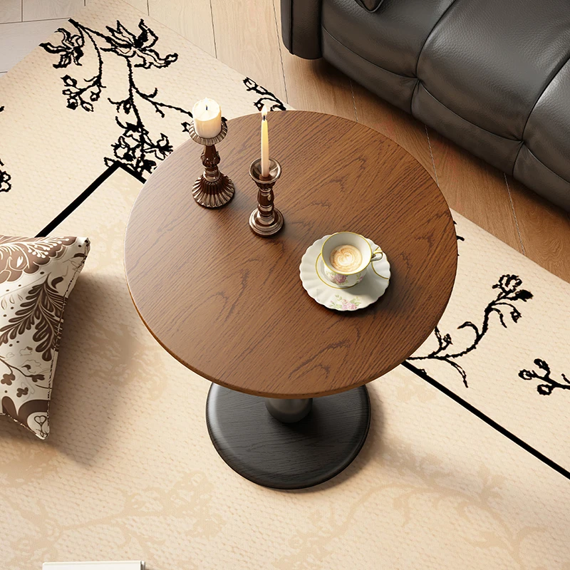 American Vintage Solid Wood Small round Coffee Table Retro Living Room Sofa Side Bedside Accent Table
