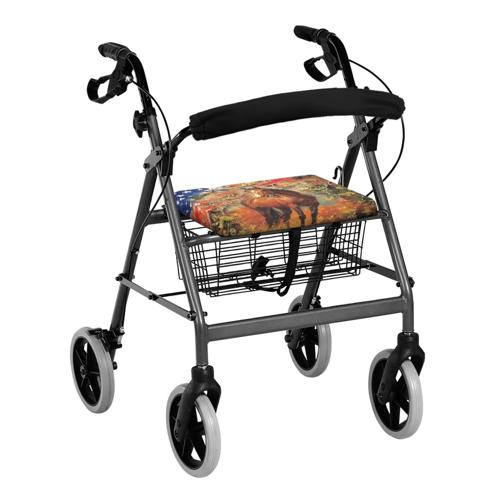 Coloranimal Horse American Flag 2 Pcs Walker Protection Decor Covers Polyester Rollator Decorations for Elderly
