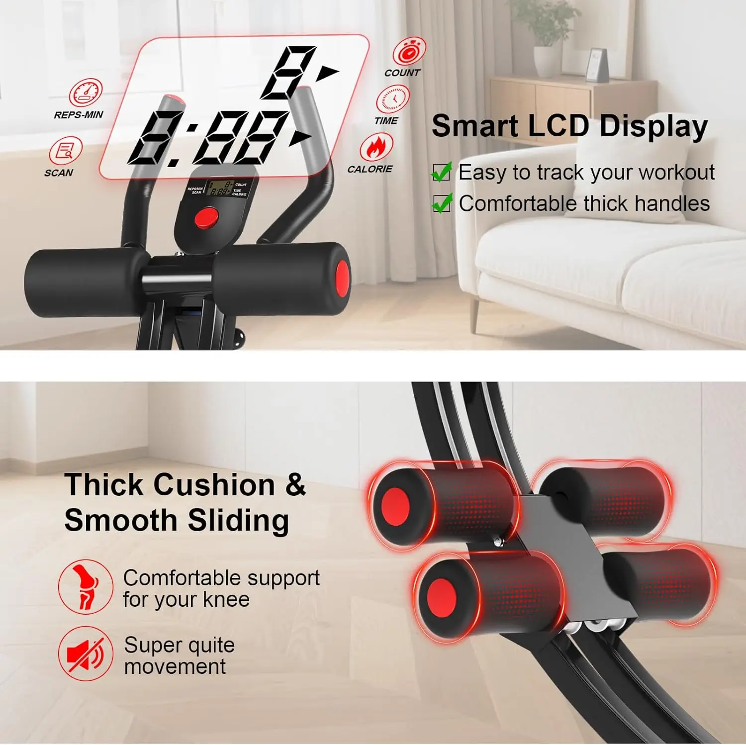 آلة Ab قابلة للطي مع أشرطة مقاومة وشاشة LCD، معدات تمارين الجسم بالكامل للياقة البدنية المنزلية