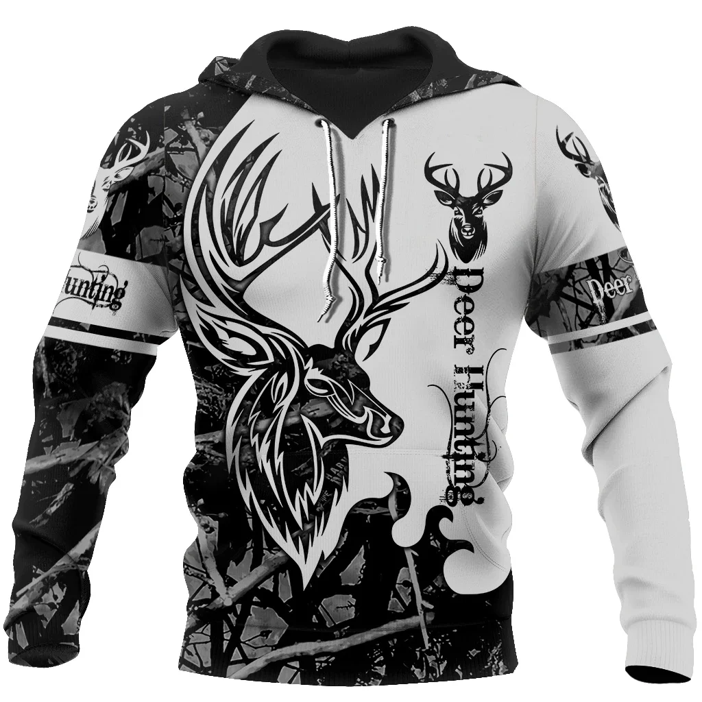 Spring Autumn Deer Elk Hunter Camouflage 3D Hoodies Men Women Outdoor Camping Hunting Clothing Unisex Hooded Sweatshirt Pullover