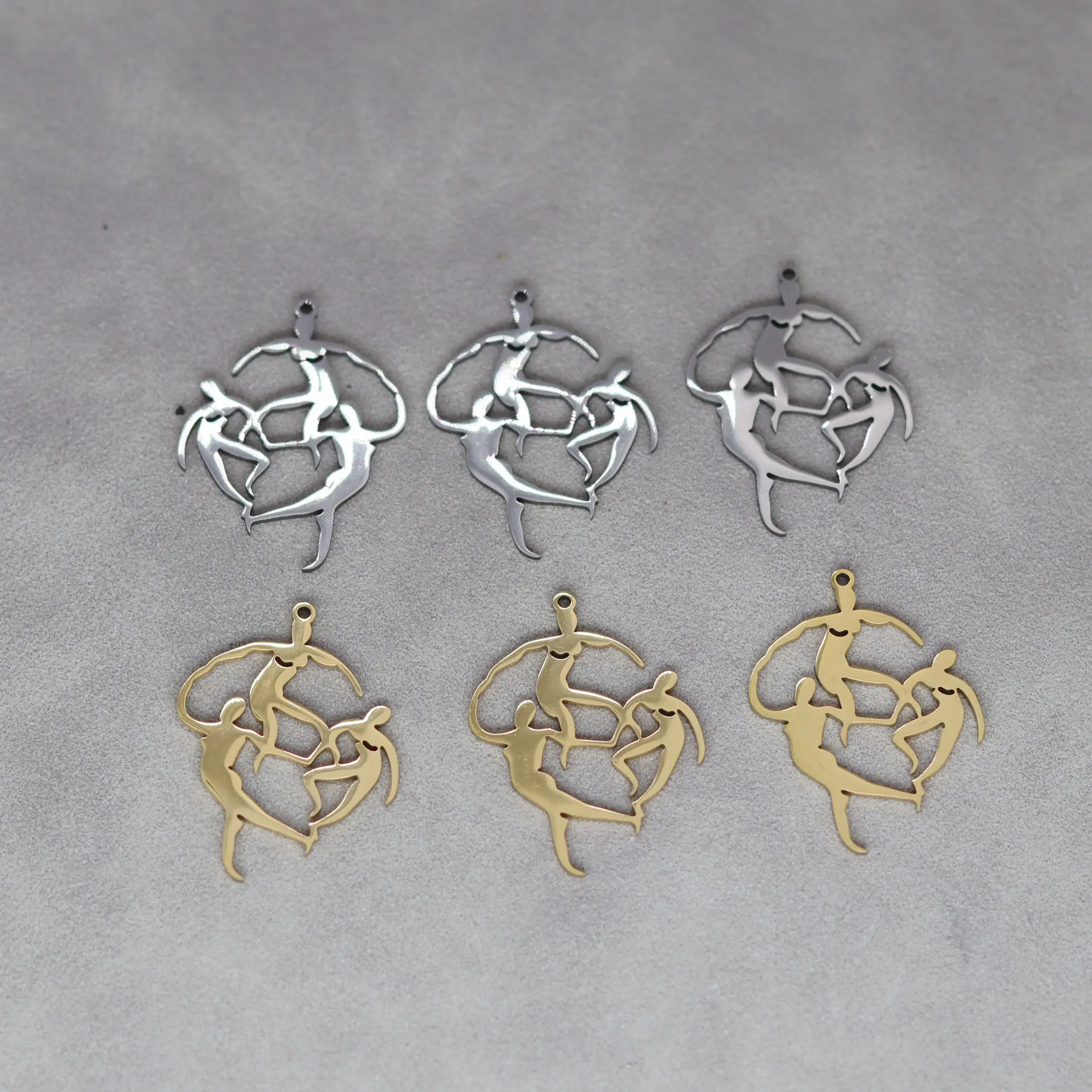 3pcs diy Accessories Geometry Human Hand in Hand Unity Stainless Steel Charms for Jewelry Making Necklace Bracelets Pendant Bulk