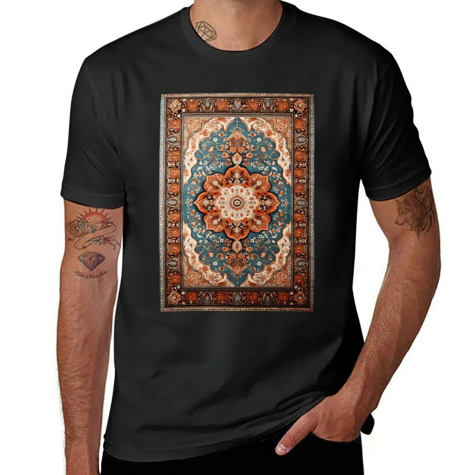 Beige Orange Dark Azure Persian Rug T-Shirt oversized customizeds workout shirts for men