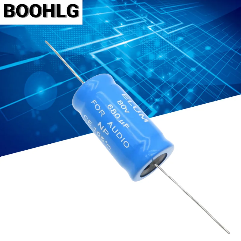 2PCS ELUM audio frequency crossover horizontal axial NP non-polar aluminum electrolytic capacitor 80v 680uf 22X44mm