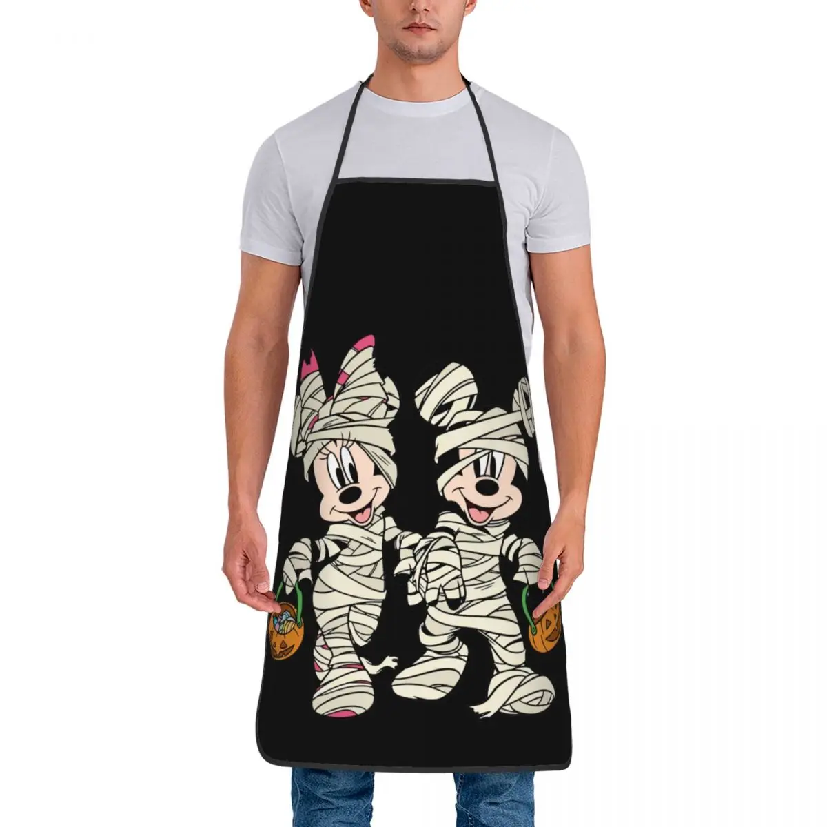 Custom Mickey Mouse Minnie Mouse Apron for Women Men Unisex Bib Halloween Pumpkin Cooking Kitchen Tablier Cuisine Chef Baking