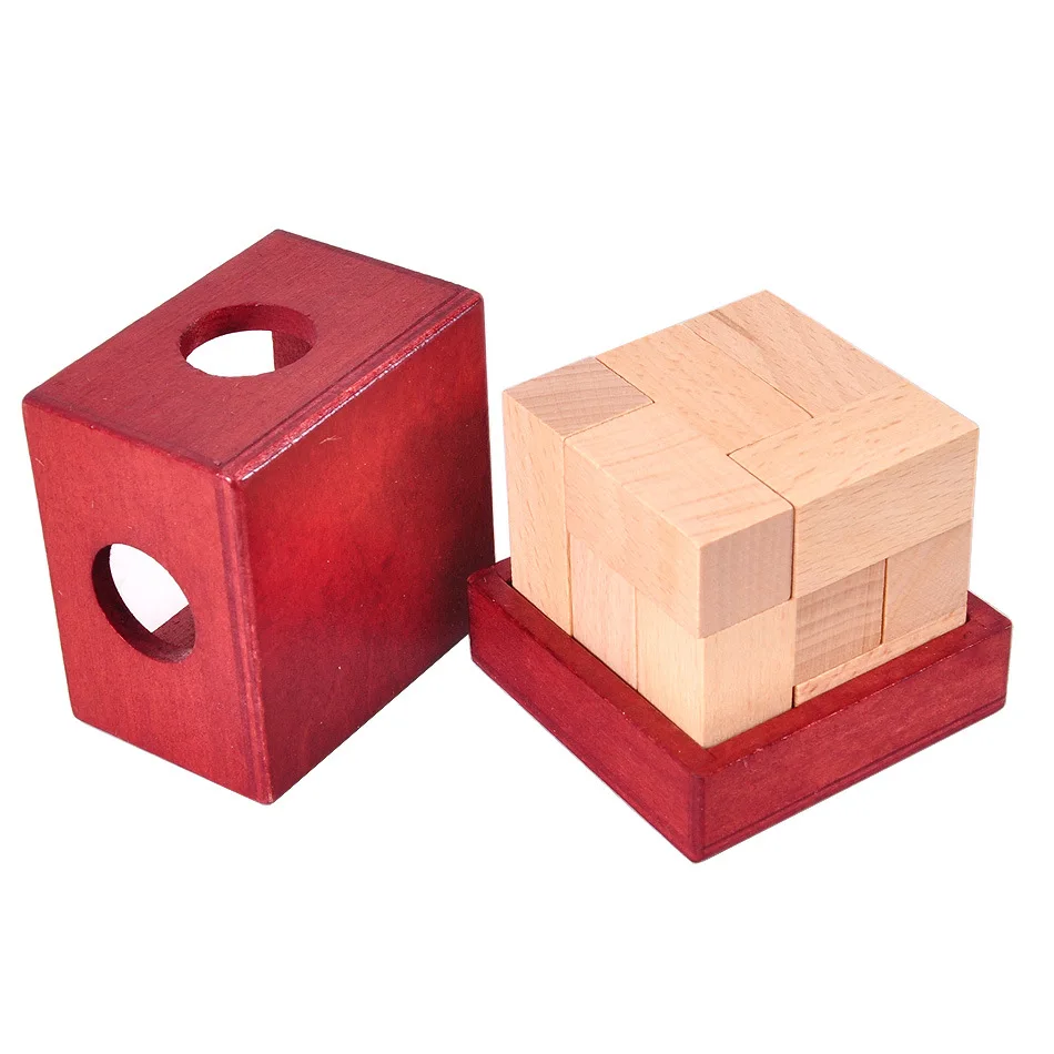 Rompecabezas de cubo Soma de madera lógica 3D con juego de rompecabezas de rompecabezas mental de caja
