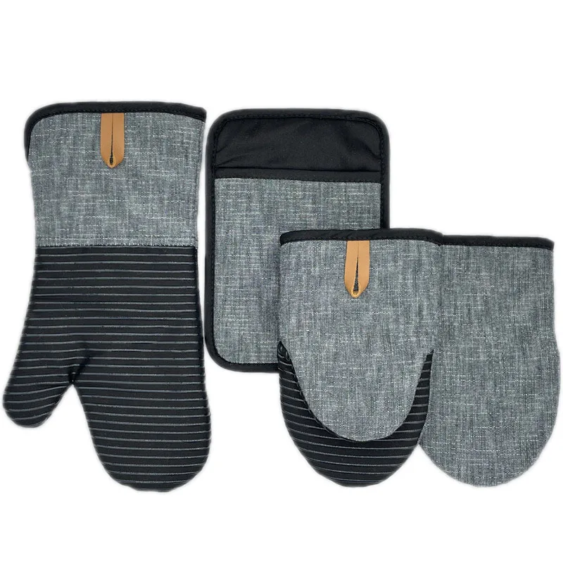 

Solid Color Silicone Mitts Four-piece Set New High-quality Oven Non-slip and High Temperature Resistant Mitts