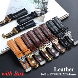 Leather Watchband 18mm 20mm 22mm 24mm Men Women Leather Watch Band with Box Metal Butterfly Clasp Watch Strap 16 19 21mm Band