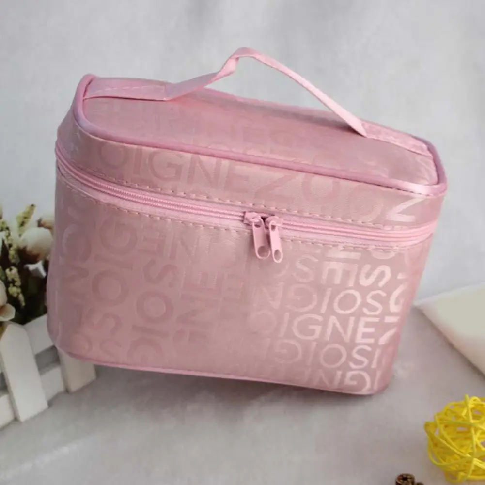 Cosmetic Bag High Capacity Portable Dust-proof Travel Women Lettered Make-up Bag with Hand Strap for Outdoor