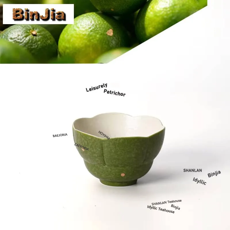 120ml Sprinkled Gold Orange Green Lotus Teacup Vintage Tea Bowl Cup For Tea Tea-tasting Personal Cup Jianzhan Master Cups Craft