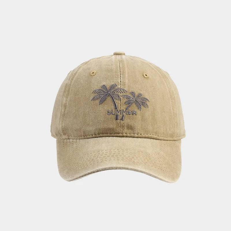 Coconut Tree Embroidered Washed Cotton Baseball Cap Adjustable Men Women Retro Snapback Hats Outdoor Sunscreen Baseball Hat