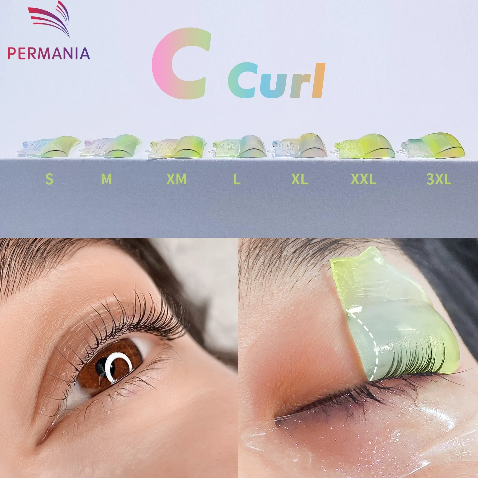 แผ่นดัดขนตาซิลิโคน PERMANIA 7 คู่ แบบ C Curl แผ่นดัดขนตาแบบมีกาวในตัว สำหรับยกขนตา 3 มิติ อุปกรณ์เสริมสำหรับดัดขนตา เครื่องมือแต่งหน้า