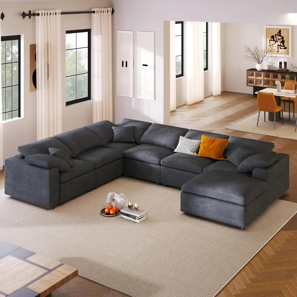 

Oversized Modular Sectional Sofa Set, Modern 6-7 Seater L Shaped Corner Couch with Ottoman for Living Room,Grey