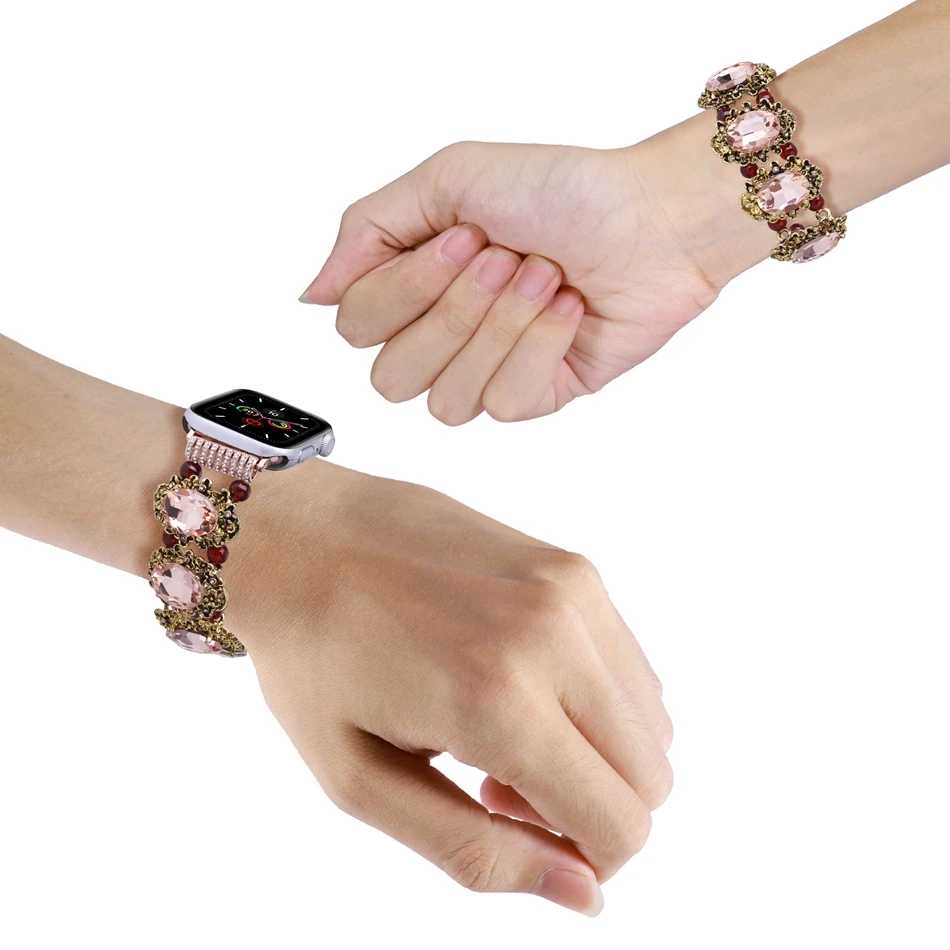 Pulseira de pedras preciosas vintage para Apple Watch Band 49mm 38/40/41mm 44/45mm 42mm Luxo IWatch Series 8 7 6 SE 5 4 3 Ultra Gift