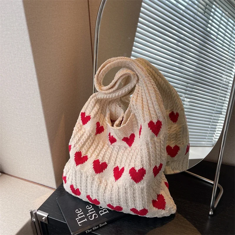 

Тканевые лоскутные сумки на плечо большой вместимости Love Beach Thread, женские сумки, горячая распродажа 2025, универсальная сумка для отдыха и путешествий