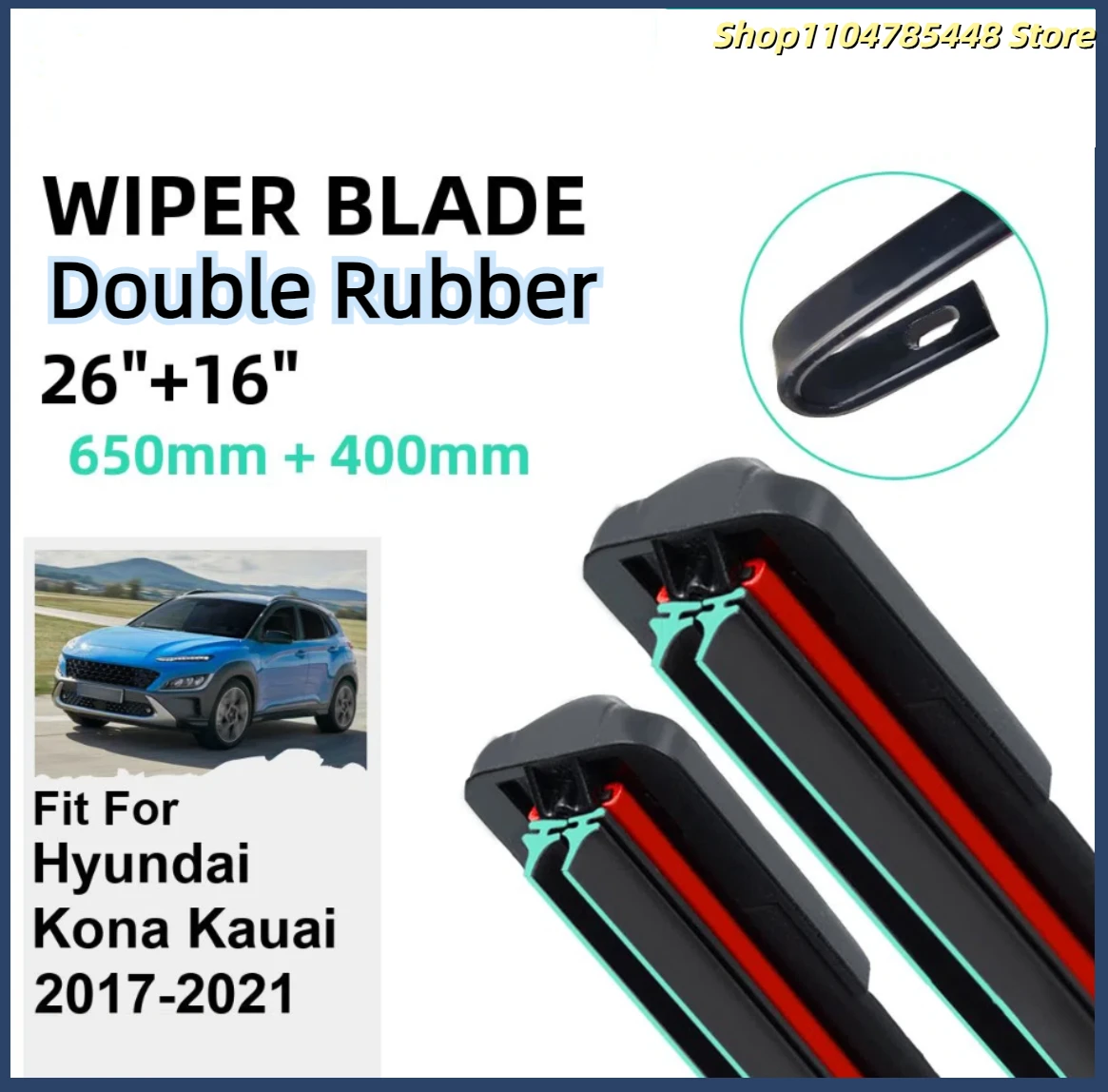 

Double Rubber Car Wiper Blades for Hyundai Kona Kauai 2017-2021 Front Windscreen Windshield Rubber Car Accessories 2020 2021