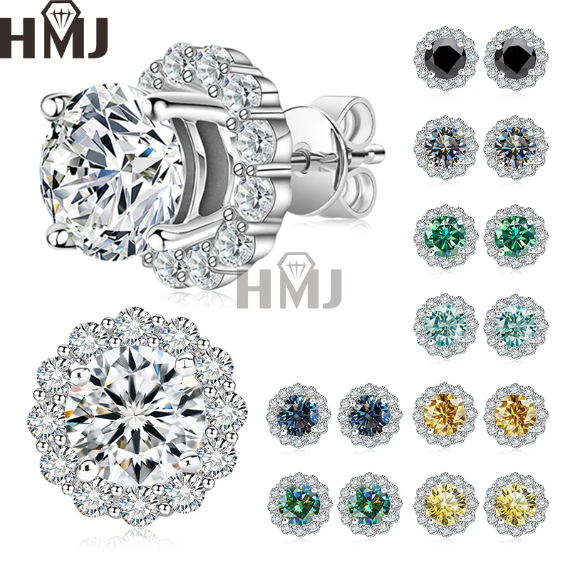 Moissanite Stud Earrings 1.0ct D Color Blue Green Black Champagne 925 Silver Plated White 18K  Gold jewelry for woman