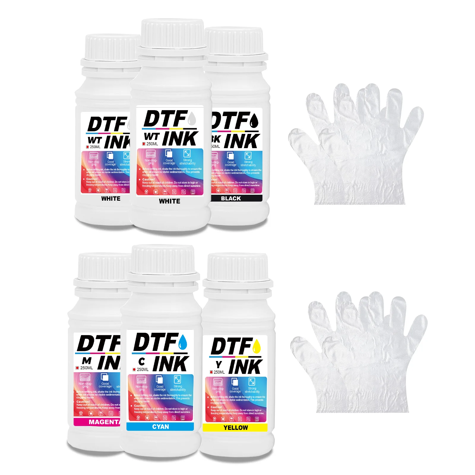 Recharge d'encre DTF Premium 250ML, 6 pièces, pour imprimantes à jet d'encre, impression de films de transfert thermique, remplacement, excellente stabilité