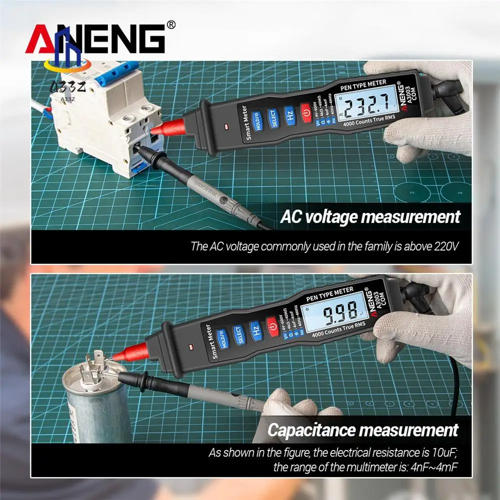 

A33Z-ANENG A3003 Digital Multimeter Pen Type Meter 4000 Counts Non Contact AC/DC Voltage Resistance Capacitance Hz Tester Tool
