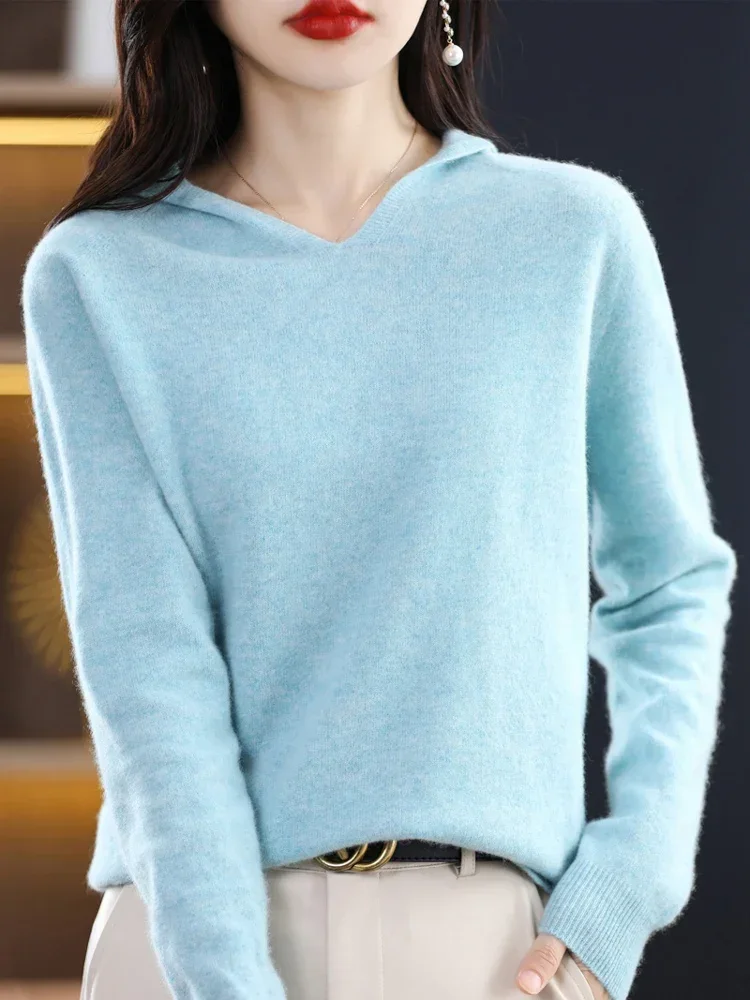 Autumn Winter Sweaters Hoodies Women Cashmere Sweater Women V Neck Loose Casual  Knitting Pullover Sweatshirt Long Sleeve Top