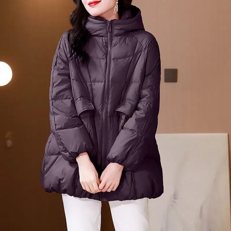 2024 Winter New Down Padded Women's Coat Thickened Coat in Long Loose Large Size Mother Hooded Padded Jacket Personality Fashion