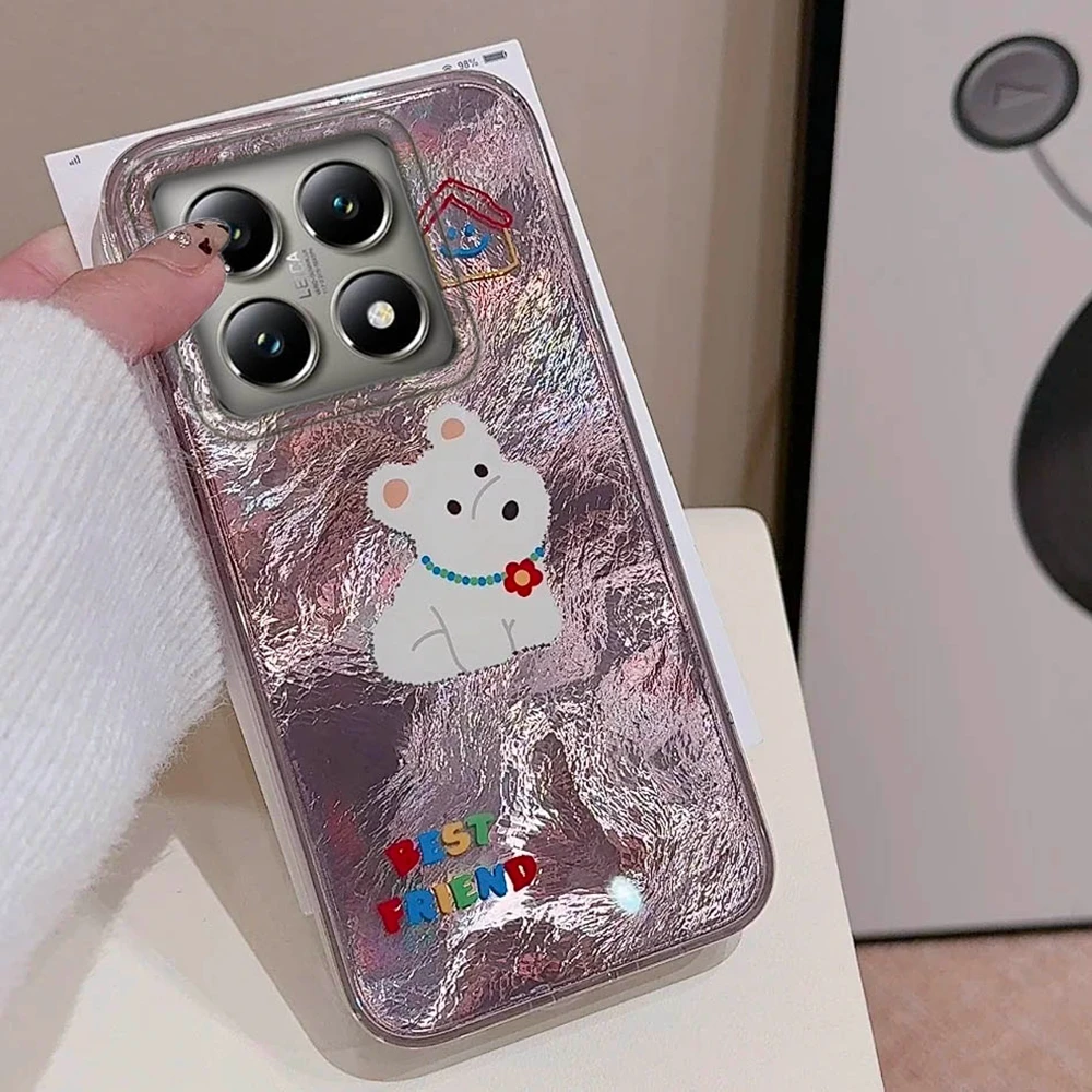 Rosa Simpatico Cane Modello Del Fumetto Glacier Texture Ragazze Donne Cassa Del Telefono Per Xiaomi 14T 13T Pro 11 Lite 5G NE Copertura Antiurto